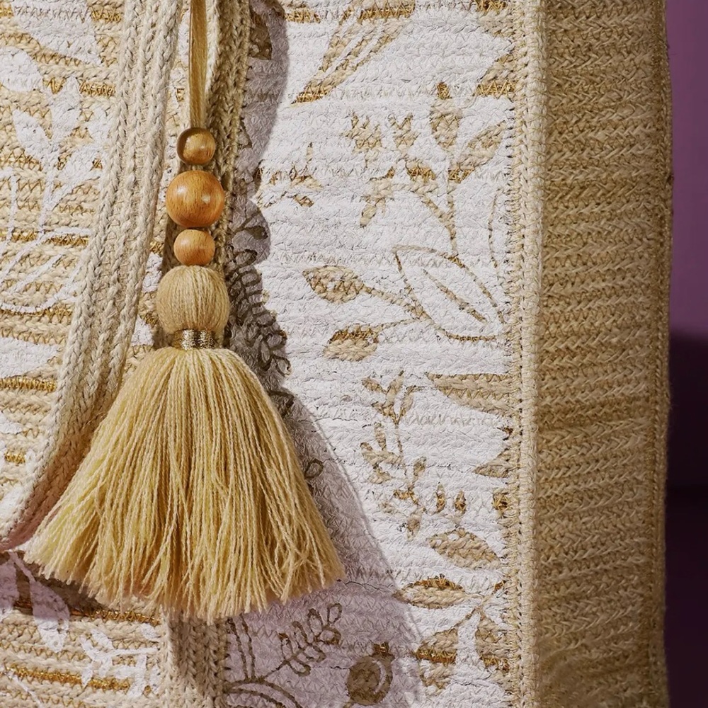 Jute Shoulder Floral Bag Beige NWT - Picture 9 of 16